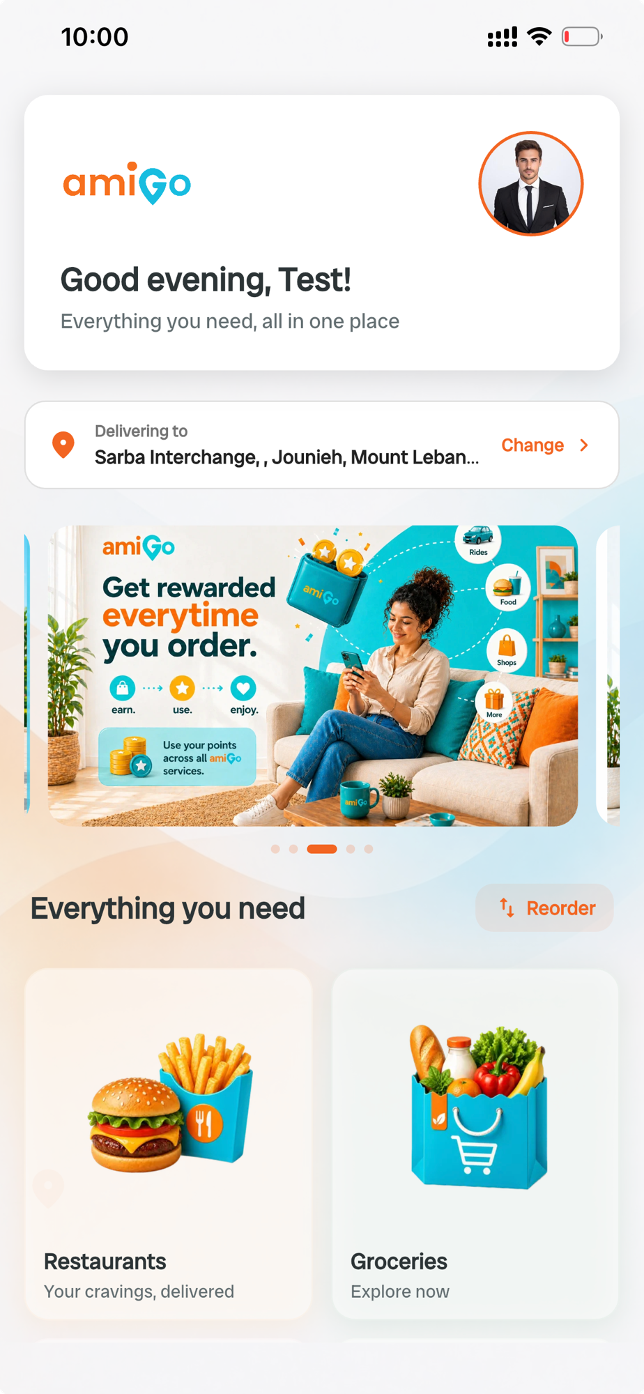 AmiGo app home screen